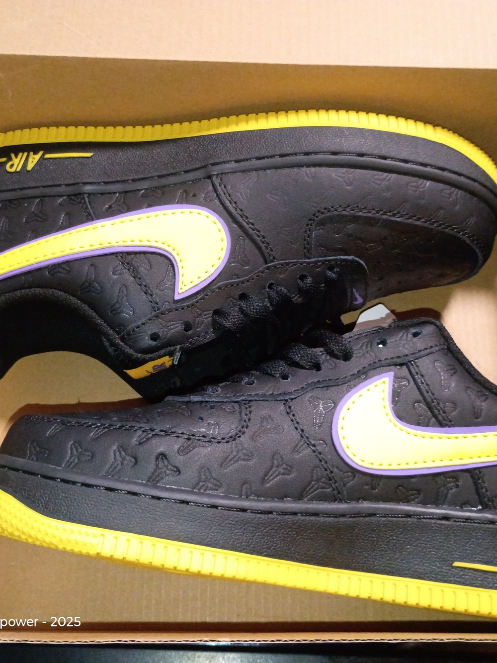 Nike Kids Kobe Bryant Air Force 1's Black Sneakers with Yellow and Purple Swoosh
